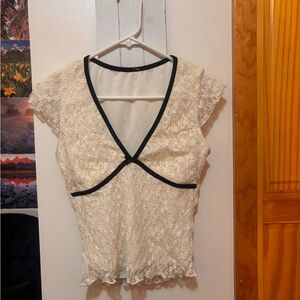 Elegant Lace Trimmed Top - Cream and Black